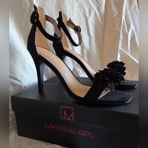 Material Girl Black Heels with Floral Detail